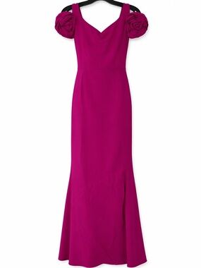 Chiara Boni Fuchsia Maxi Gown with Rosette Shoulder Detail
